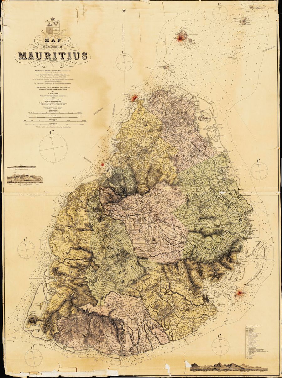 Map of the Island of Mauritius, A. Descubes, Public Works Department, 1880